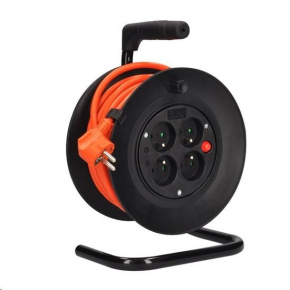 Solight prodlužovací přívod na bubnu, 4 zásuvky, 15m, oranžový kabel, 3x 1,5mm2