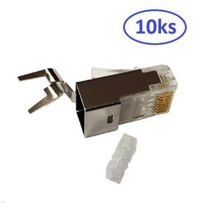 Konektor STP RJ45 (8p8c), Cat6A, 50µm, skládaný, drát - 10 ks Konektor STP RJ45 (8p8c), Cat6A, 50µm, skládaný, drát - 10 ks