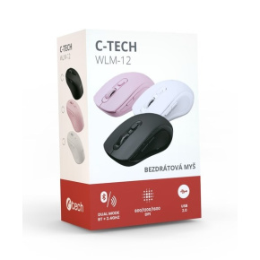 C-TECH myš Dual mode WLM-12PK, bezdrátová, 1600DPI, 6 tlačítek, růžová, USB nano receiver C-TECH myš Dual mode WLM-12PK, bezdrátová, 1600DPI, 6 tlačítek, růžová, USB nano receiver
