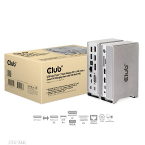Club3D Dokovací stanice USB-C 12v1, 1xDP, 2xHDMI, 1xVGA, 2xUSB-C, 4xUSB, 1xRJ45, 1x3.5mm, šedá