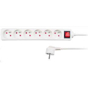 Solight prodlužovací přívod, 6 zásuvek, bílý, vypínač, 1,5m