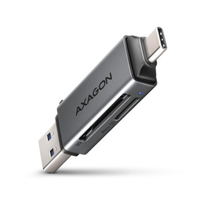 AXAGON CRE-DAC, USB-C + USB-A, 5 Gbps - MINI čtečka karet, 2-slot & lun SD/microSD, podpora UHS-I AXAGON CRE-DAC, USB-C + USB-A, 5 Gbps - MINI čtečka karet, 2-slot & lun SD/microSD, podpora UHS-I