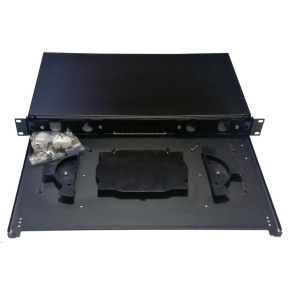 Optická vana výsuvná 1U, modulární bez čela s kazetou na 24 svarů, černá Optická vana výsuvná 1U, modulární bez čela s kazetou na 24 svarů, černá