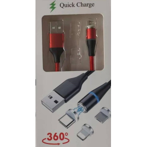 PREMIUMCORD Magnetický micro USB a USB-C nabíjecí a datový kabel 1m, červený PREMIUMCORD Magnetický micro USB a USB-C nabíjecí a datový kabel 1m, červený