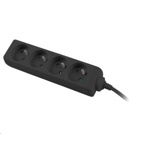 PREMIUMCORD Prodlužovací přívod 230V 2m 4 zásuvky, černý PREMIUMCORD Prodlužovací přívod 230V 2m 4 zásuvky, černý