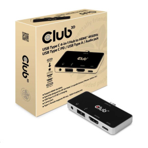 Club3D Dokovací stanice pro mobilní telefony USB-C 4v1, 1xHDMI, 1xUSB-C, 1xUSB, 1x3.5mm, černá