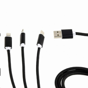 GEMBIRD Kabel USB A Male/Micro B + Type-C + Lightning, 1m, opletený, černý, blister GEMBIRD Kabel USB A Male/Micro B + Type-C + Lightning, 1m, opletený, černý, blister