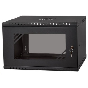LEXI-Net 19" nástěnný rozvaděč Basic 6U 520x350, skleněné dveře, bez zad, rozložený, černý LEXI-Net 19" nástěnný rozvaděč Basic 6U 520x350, skleněné dveře, bez zad, rozložený, černý
