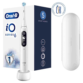 Oral-B iO Series 6 elektrický zubní kartáček, 5 režimů, časovač, tlakový senzor, mobilní aplikace, bílá