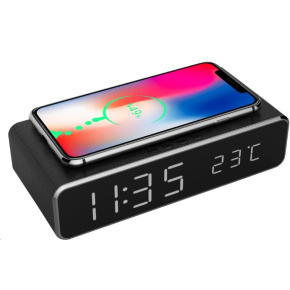 GEMBIRD digitální budík s funkcí bezdrátového nabíjení, black/černá GEMBIRD digitální budík s funkcí bezdrátového nabíjení, black/černá