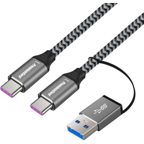 PremiumCord kabel USB-C (USB 3.2 GEN 2, 5A, 100W, 20Gbit/s) bavlněný oplet, 2m PremiumCord kabel USB-C (USB 3.2 GEN 2, 5A, 100W, 20Gbit/s) bavlněný oplet, 2m