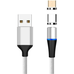 PremiumCord Magnetický micro USB a USB-C nabíjecí a datový kabel, 1m, stříbrná PremiumCord Magnetický micro USB a USB-C nabíjecí a datový kabel, 1m, stříbrná