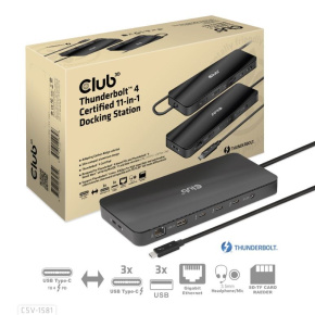 Club3D Dokovací stanice USB-C 11v1, 2xDP, 3xUSB-C, 3xUSB, 1xRJ45, čtečka SD karet, černá